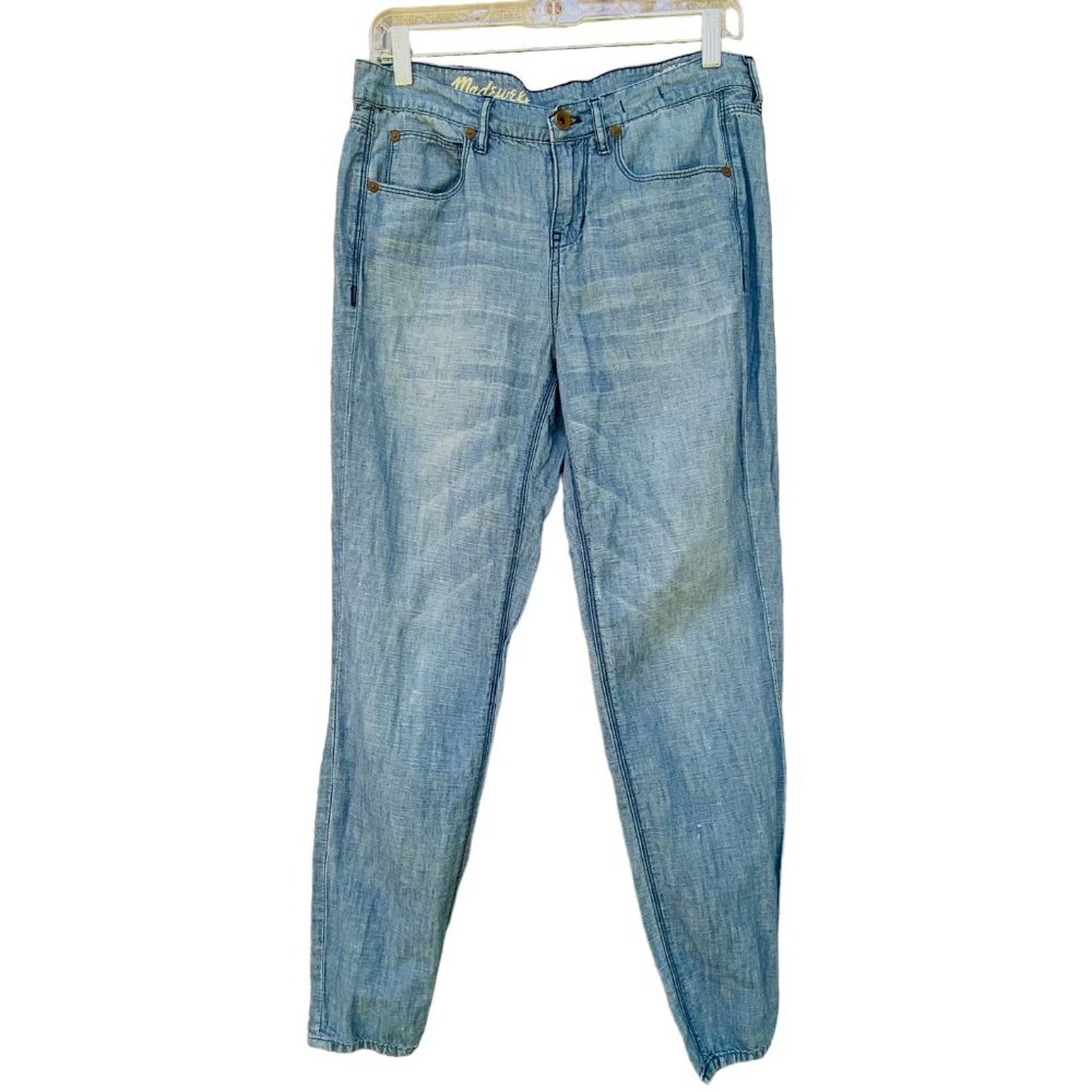 MADEWELL Women's Boy Jean Cotton Linen Blend Blue Lightweight Size 27